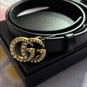 Gucci interlocking GG faux pearl embellished black belt size 75